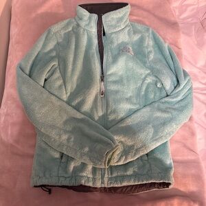 The North Face teal fluffy fleece jacket
